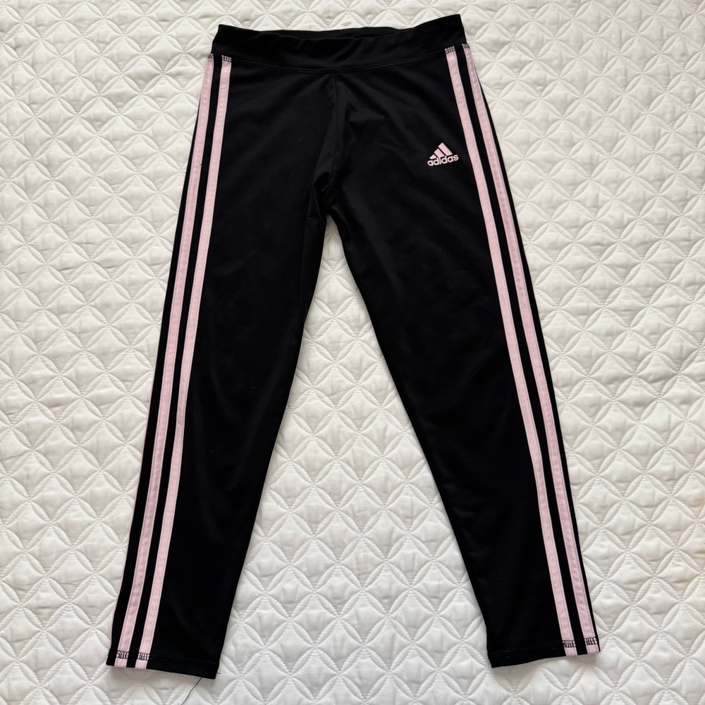 adidas Kids Black Light Pink Tricot 3 Stripe Pull-on Pants Size L 14